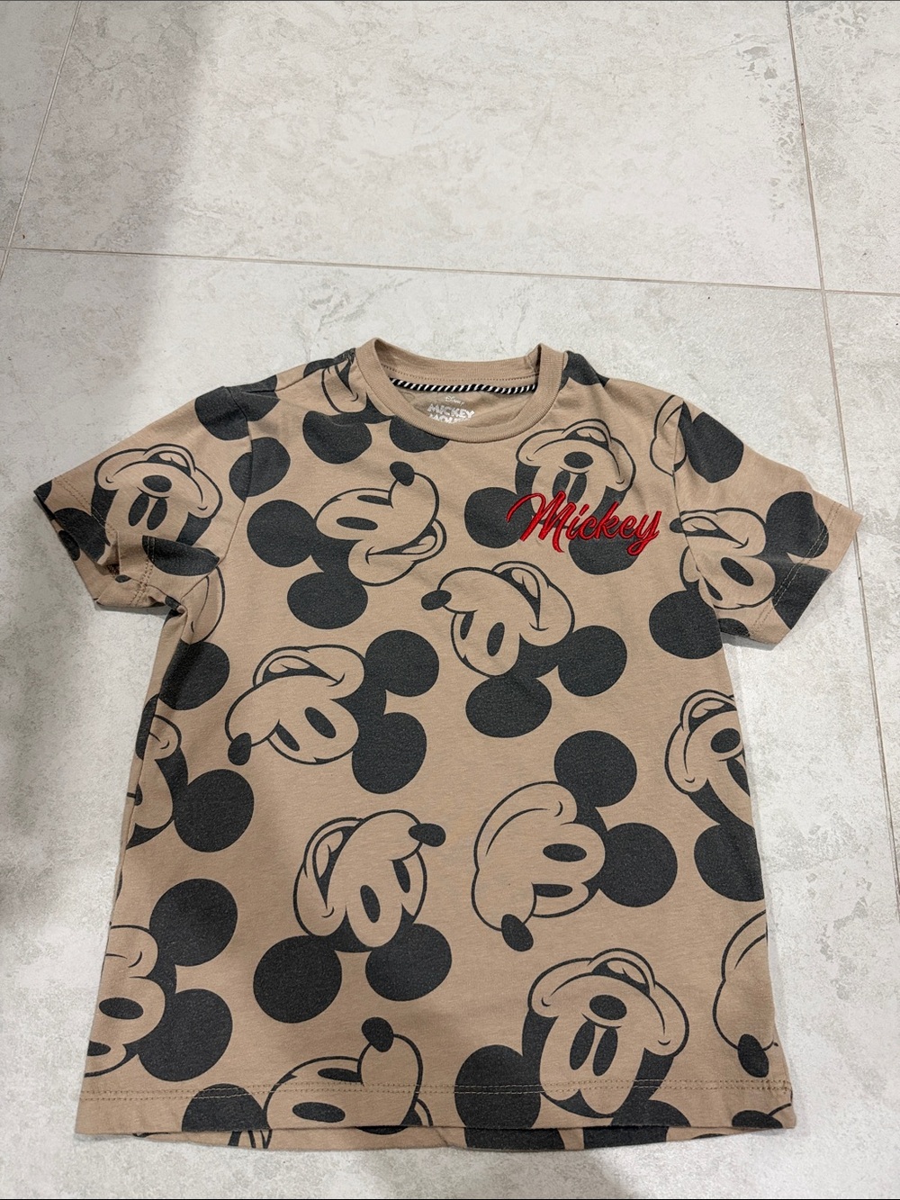 Disney Mickey Short Sleeve Tee in Tan, Black & Red